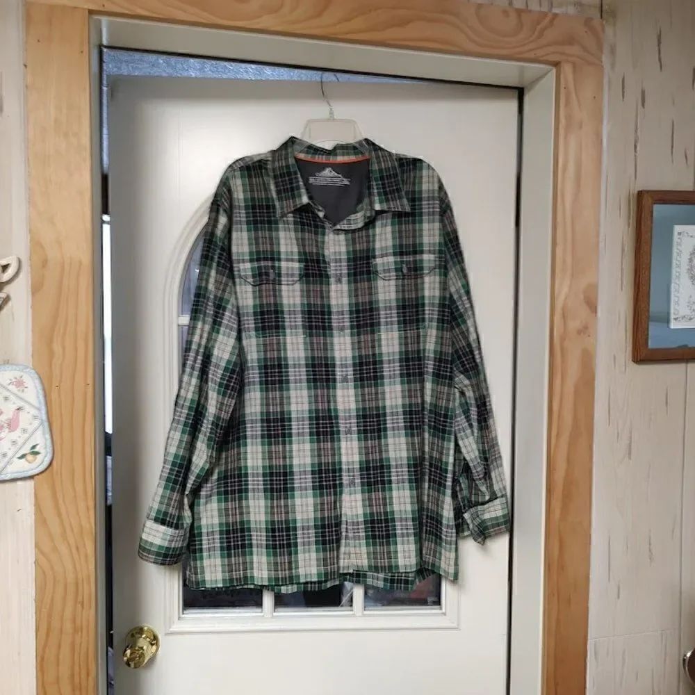 Croft & Barrow Green Plaid Long Sleeve Button Down Quick Dry Shirt Size XXL